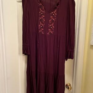 Knox Rose Plum Embroidered V-Neck Maxi Dress